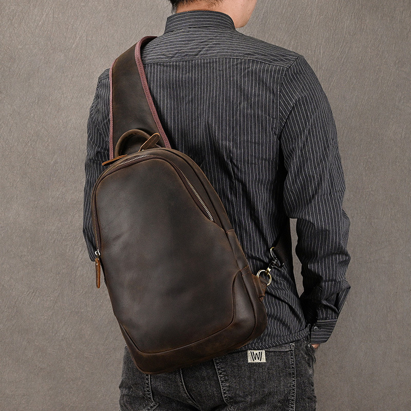 Leather Backpack Vintage - Borsa petto causale di grandi dimensioni
